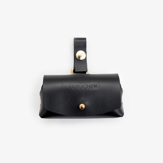 Black dog bag dispenser made from Italian leather