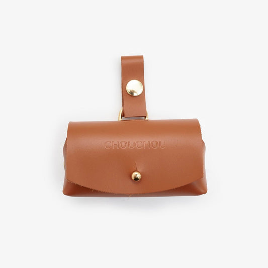 Brown dog bag dispenser made from Italian leather