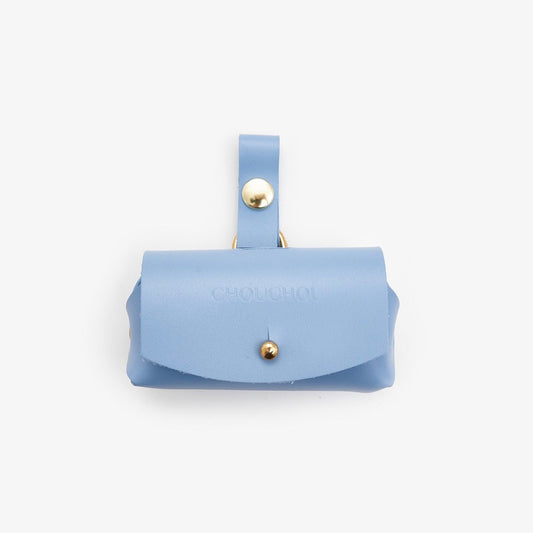 Light-Blue dog bag dispenser made from Italian leather