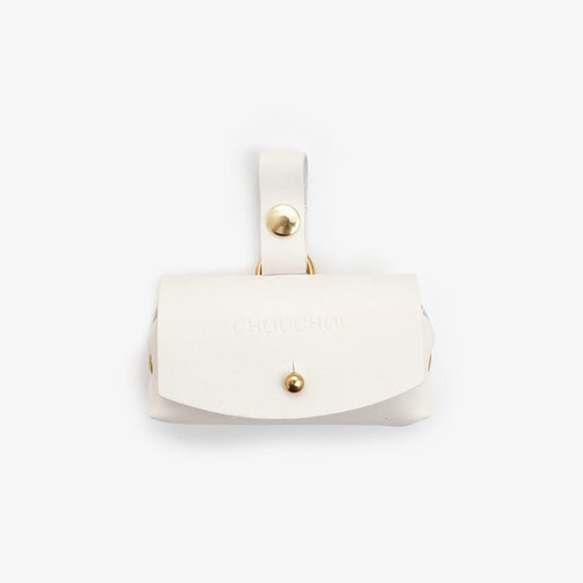 Milk-White dog bag dispenser made from Italian leather