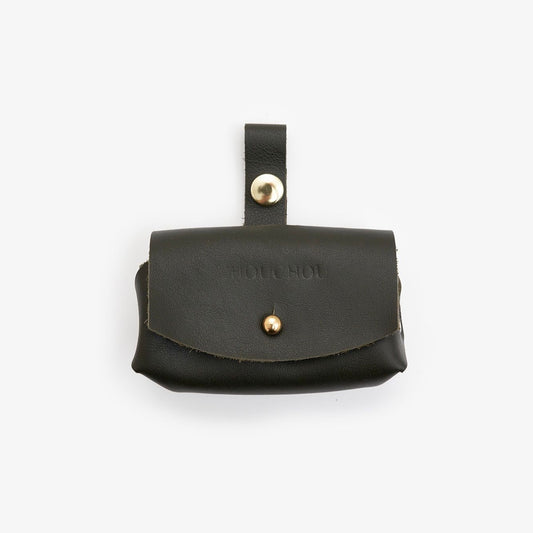 Olive dog dispenser bag made from Italian leather