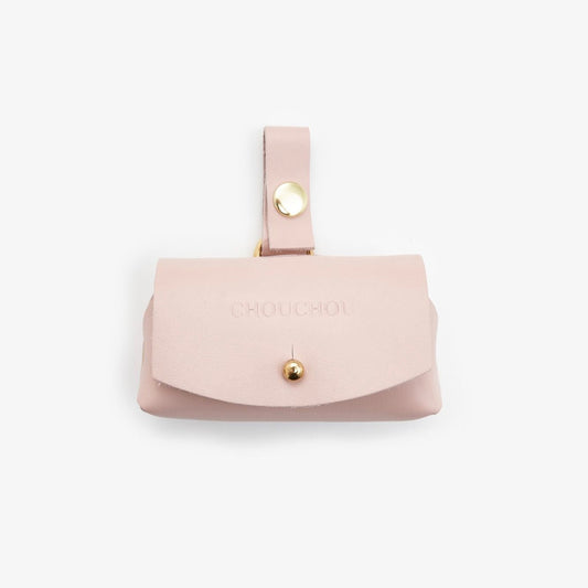 Pink dog bag dispenser made from Italian leather